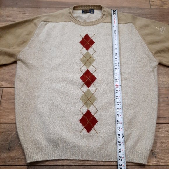Peter Scott Old Head Golf Links Sweater men's 44 wool angora argyle tan Scotland - Picture 4 of 10